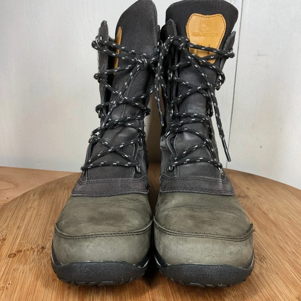 Salomon Hime Womens 7.5 shoes Gray Suede Insulated Winter Mid Calf boots